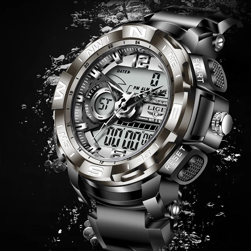 Vyrai Laikrodžiai LIGE 2021 Silikono Dirželis Šviesos Vyrų Kvarcinis Laikrodis 50M atsparumas Vandeniui Signalą Žiūrėti Vyrams, Sporto Dvigubas Ekranas Laikrodis