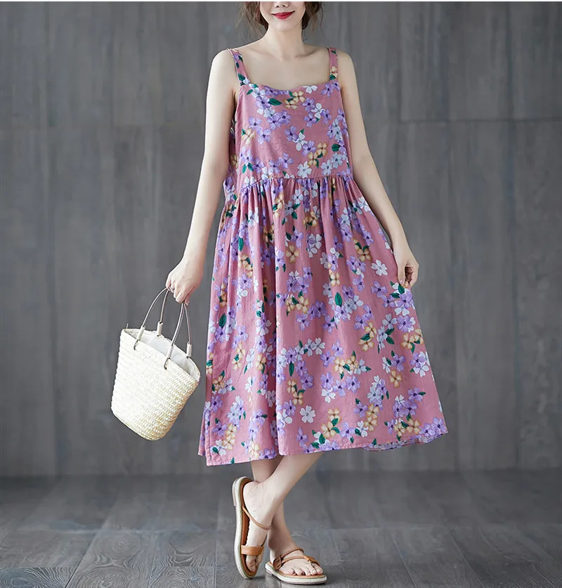 Dirželis medvilnės skalbiniai derliaus gėlių suknelės moterims atsitiktinis palaidų vasaros suknelė elegantiškas drabužius 2021 ponios sundress