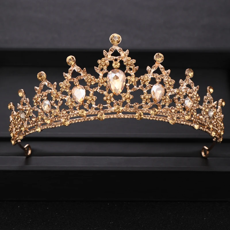 Vintage Gold Vestuvių Karūna Baroko Kalnų Krištolas Crystal Crown Karalienė Tiara Prom Šalis Nuotakos Plaukų Aksesuarai, Papuošalai