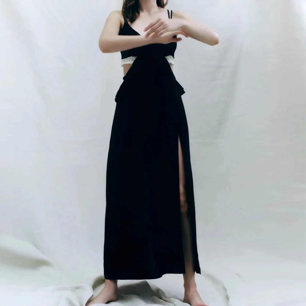 Za 2021 m. Vasaros Pusėje padalinta Sundresses moterų Nėriniai Suknelės Susiduria seksualus backless Diržas Vestidos atostogų rankovių Dirželis Midi Suknelė