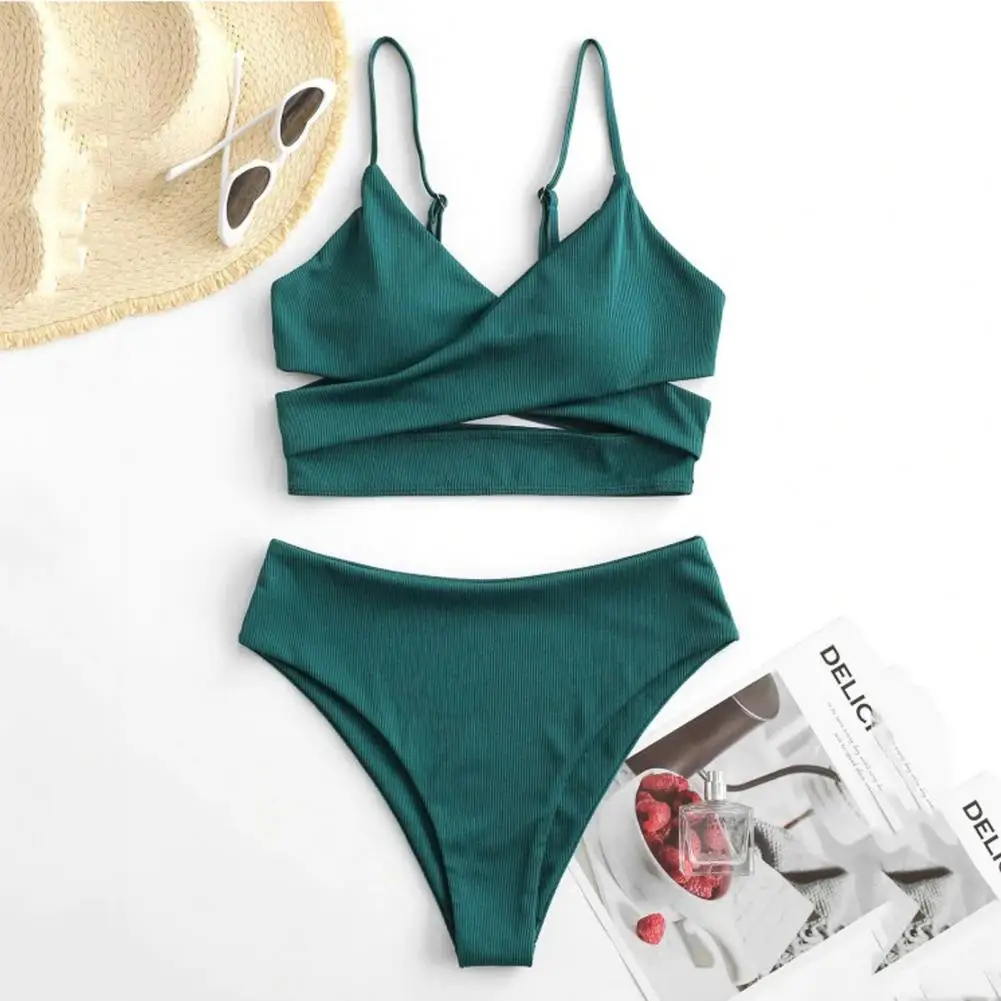 Moterų Bikini maudymosi kostiumėlį, Seksualus Skilimo Nr. Underwire vientisos Spalvos Aukštos Juosmens Paplūdimio Bodysuit žalia Vasaros 2021 купальник