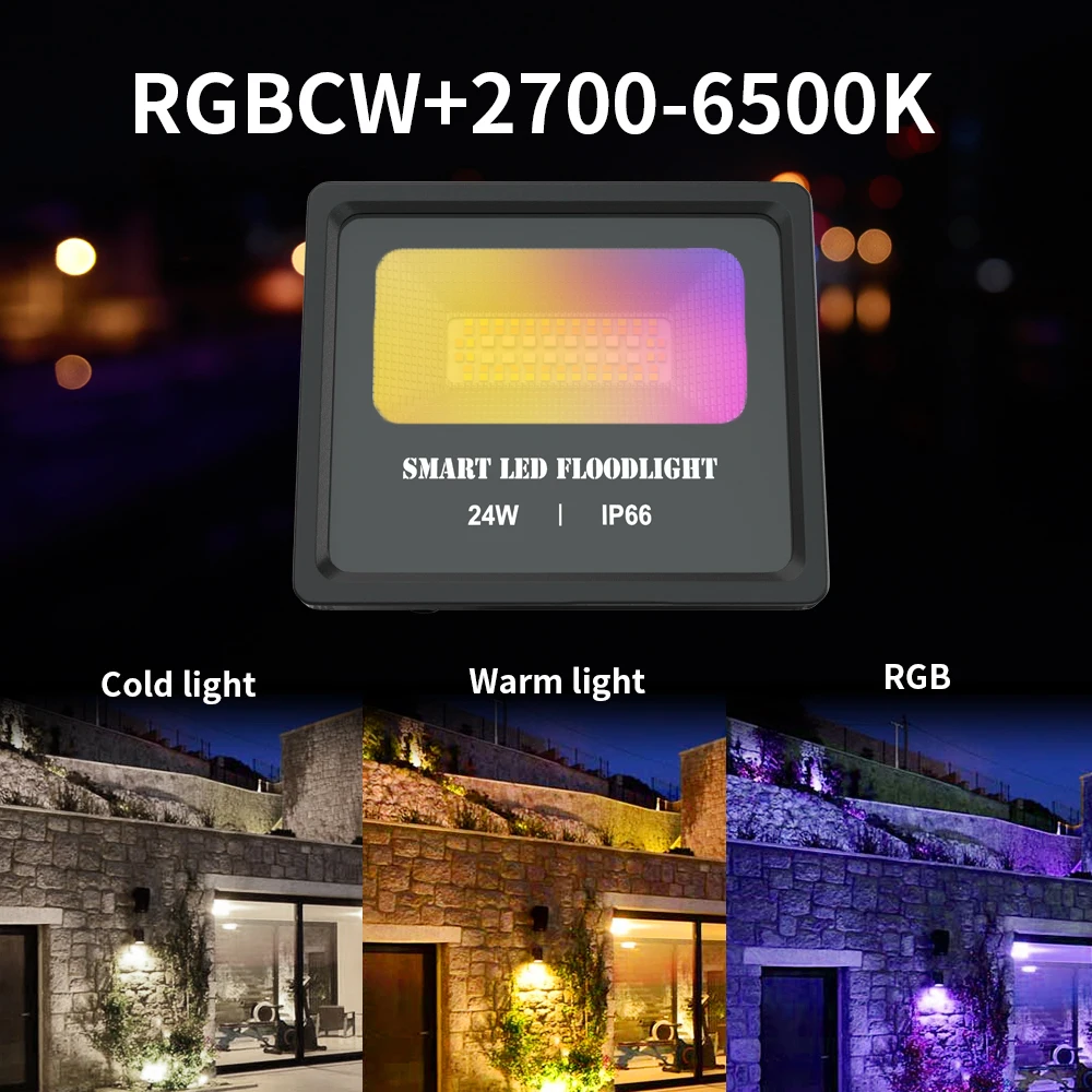 24W Smart Potvynių Šviesos diodų (Led) Apšvietimas RGB Reflektorius, Lauko Prožektoriai, IP66 atsparus Vandeniui Sienų Plovimo Šviesa foco led šildomi 110V-220V