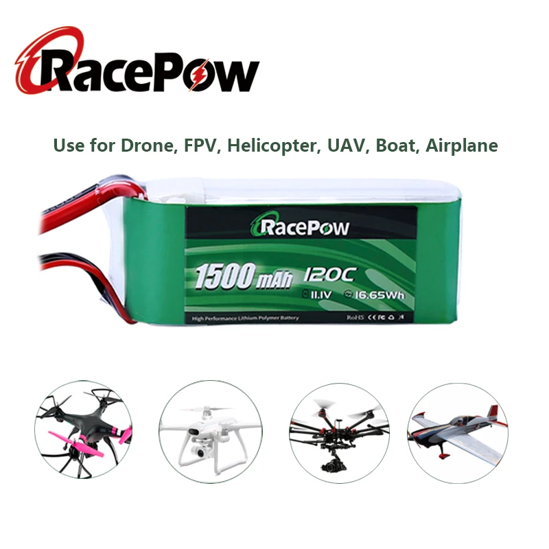 RacePow RC Lipo Baterijos 3S 1500mAh 11.1 V 120C su XT60 už FPV Lenktynių Drone Quadcopter Išmaišykite LRC Freestyle V1 RC Automobilių 2 vnt.
