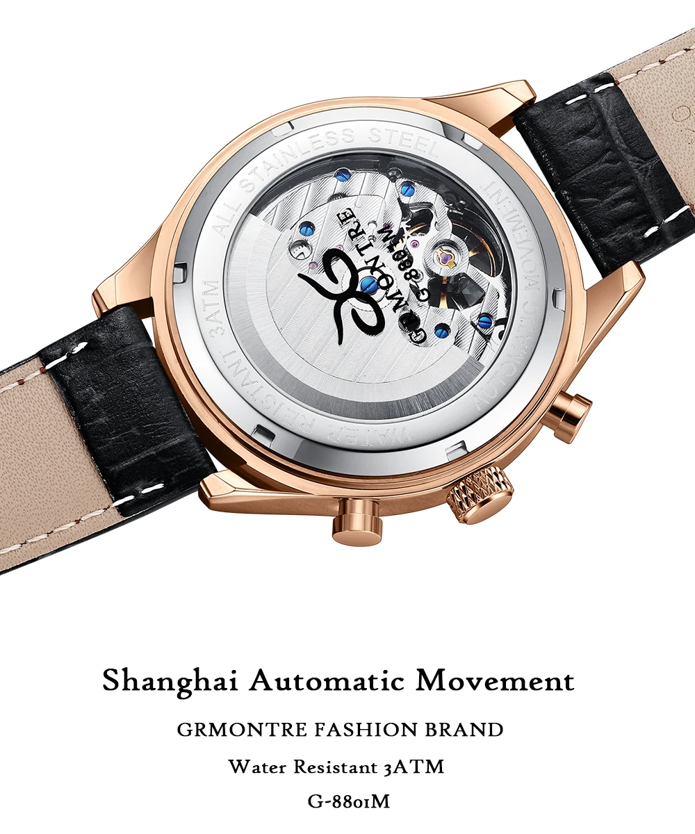GRMONTRE Naujas Prekės ženklas Automatinis laikrodis su Prabanga Steampunk Vyrų Mechaninių Laikrodžių Mados Vyras Verslo Valandą relogio luxo mecanic