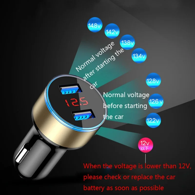 Automobilinis Įkroviklis Dual USB KS 3.0 Adapteris Cigarečių Degiklio LED Voltmeter Visų Rūšių Mobiliųjų Telefonų Kroviklį Smart Dual USB Įkrovimas