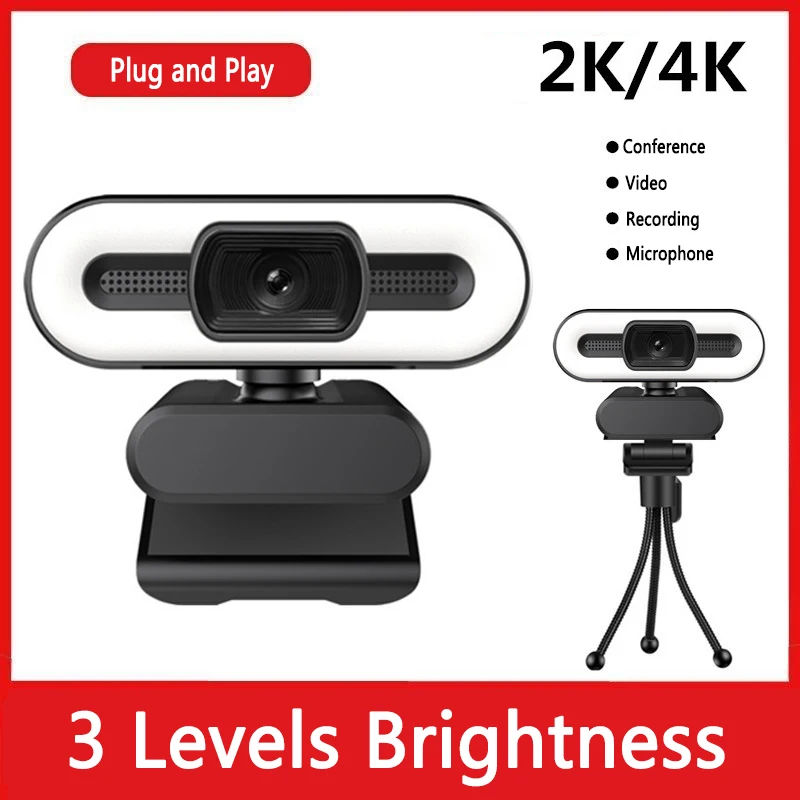 1080P 2K 4K HD Kameros su Užpildykite Šviesa Pasukti Nešiojamas Web Kamera PC Kompiuterio Kamera Su Mikrofonu 