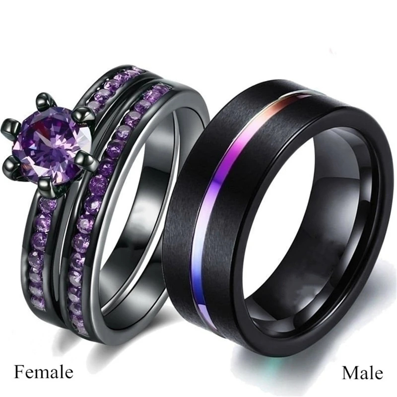 Nauji vyriški Titano Plieno Žiedai ir Moterų Violetinė Cirkonis Pora Žiedus Moterų Vestuvių, Sužadėtuvių Žiedai Meilužis Dovanos