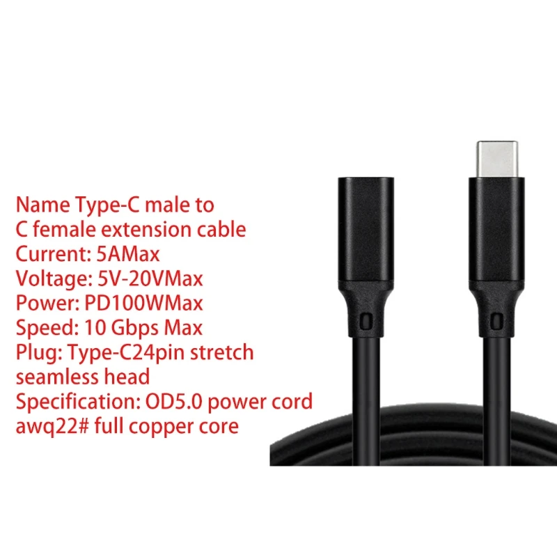 100W PD 5A USB3.1 Tipas-C ilgiklis 4K 60Hz USB-C Gen 2 10Gbps Extender Laidą 