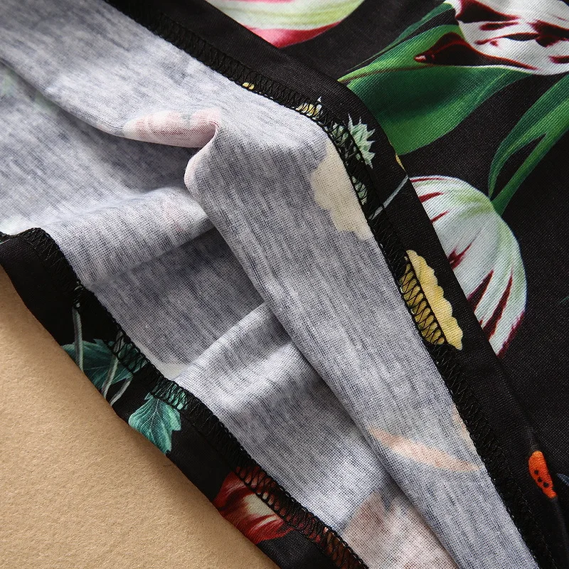 AELESEEN Dizainerio Mados Moterų Vasaros Tees Juoda Spalvinga Gėlių Spausdinti Duobute Atsitiktinis Atostogų Prarasti Ponios T-Shirt