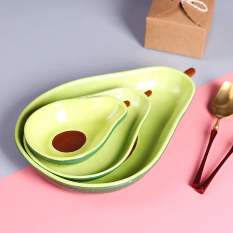 Avokado plokštė creative animacinių filmų keramikos virtuvės dubenį plokštė didmeninė kasdien stalo gurmaniškų užkandžių avokado užkandis patiekalų plokštė
