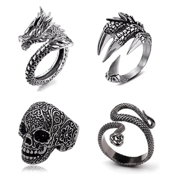 Karšto pardavimui, punk, retro perdėti gyvatės formos dragon claw žiedas senovės atidarymo reguliuojamas žiedo vyrų ir moterų kostiumas