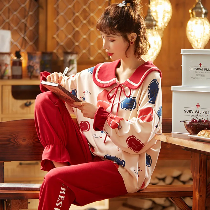 Pajama Komplektai Moterų Gražių Sleepwear Peter Pan Apykaklės Laisvi, Patogūs Mados Korėjos Stiliaus Saldus Studentų Laisvalaikio Homewear Naujas