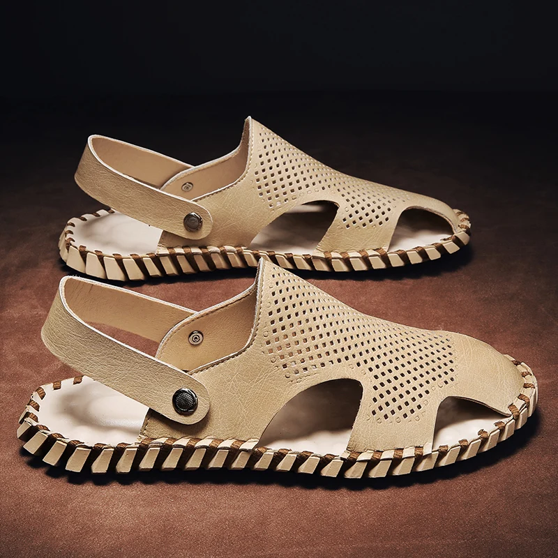 Mens batai didelių dydžių odos sandalai padalinta originali rankų darbo pėsčiųjų lauko paplūdimio 2019 arti kojų šlepetės guminės internete pėsčiomis