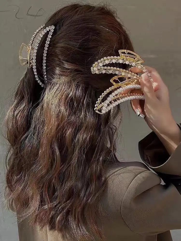 Metalo Geometrinis Perlamutro Inkrustacijos su Perlais, Merginos, Ponios plaukų segtukai, Elegantiškas Temperamentas, Galvanizavimo Proceso metu, Didelis Kietas