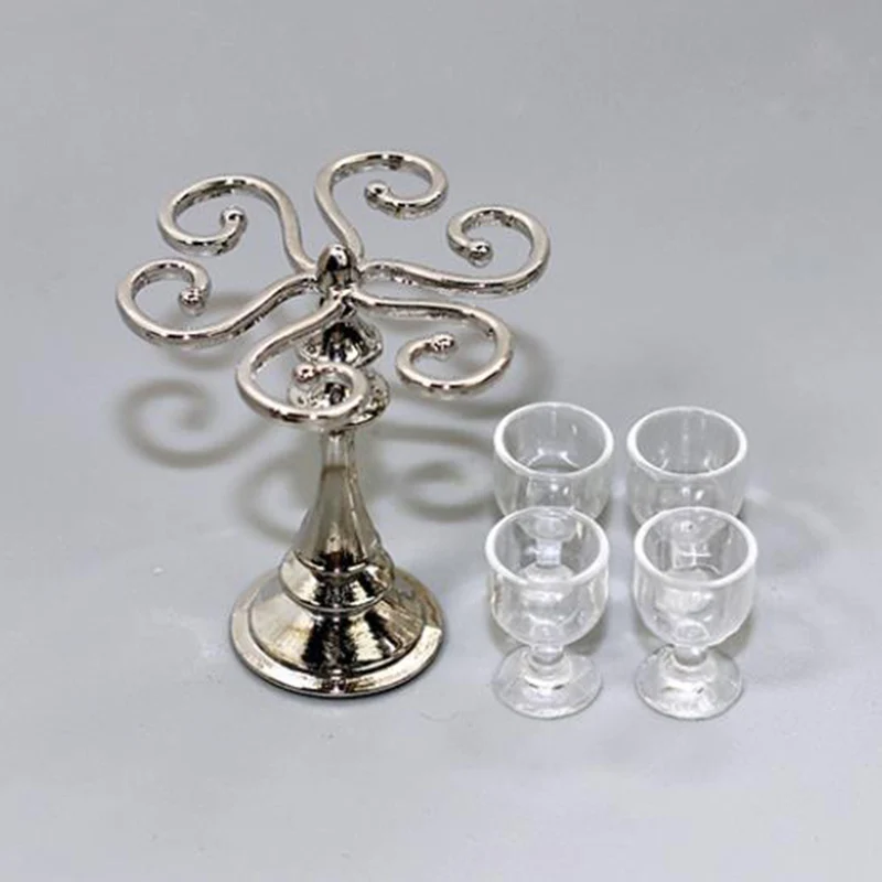 1:12 Lėlių Retro Miniatiūriniai Vyno Stiklo Stovas Vyno Taurė Nustatyti Lėlės Namas Virtuvės Juostos Apdailos