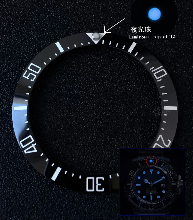 40mm Sea-Dweller Black Bezel Replacement with Blue Luminous Pearl