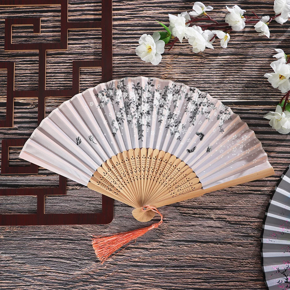 Šilkas Bambuko Lankstymo Ventiliatorius Kinų Stiliaus Tapybos Šokio Spektaklis Rekvizitai Gėlių Pattern Namų Puošybai Darbalaukio Papuošalai Grynas Pulkininkas