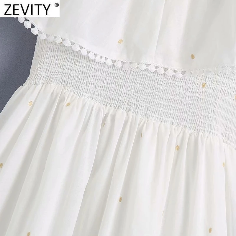Zevity 2021 Moterų Mados V Kaklo Taškų Siuvinėjimo Klostyti Raukiniai Midi Suknelė, Prašmatnus Moterų Retro Elastinga Juosmens Šalies Vestidos DS8585