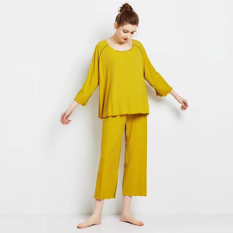 Gamyklos didmeninė vasaros 2021 naujas šilko šviesos Modale pižama moterų septynių rankovėmis devynių plataus kojomis kelnės namų drabužių rinkinys