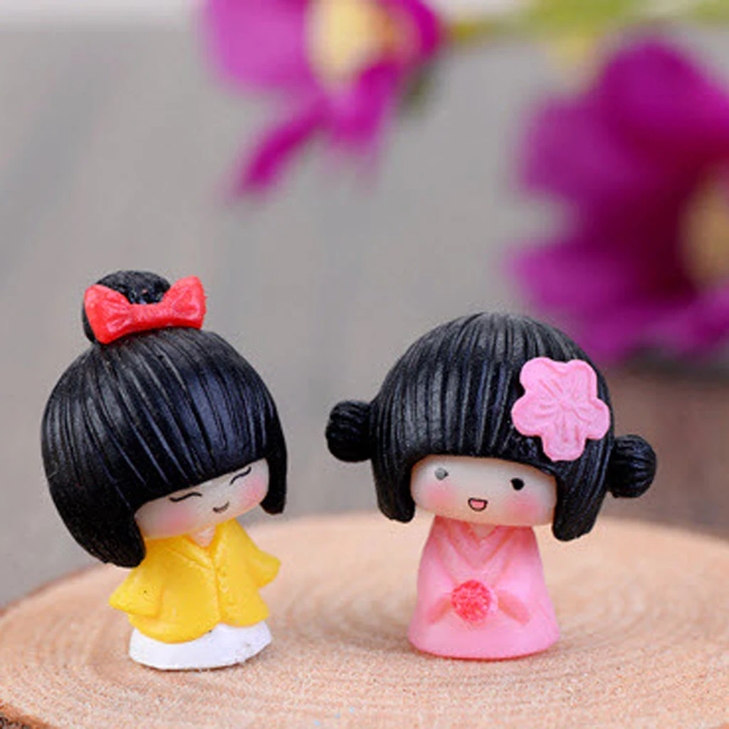 10x Miniatiūriniai Lėlių Pasakos Sodo Micro Kraštovaizdžio Kimono Merginos Dekoras
