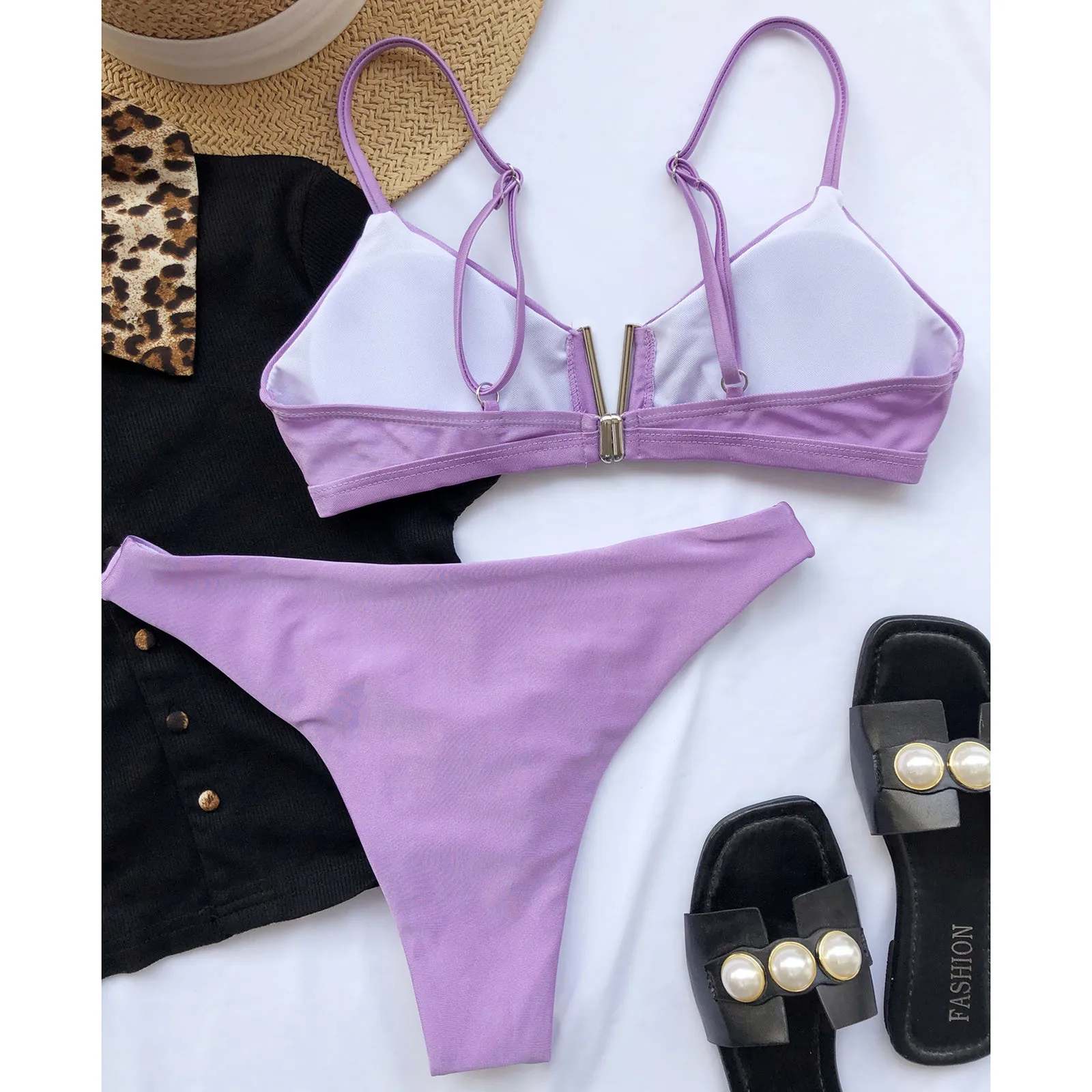 Moterų maudymosi kostiumėlį Bikini Kietas Nustatyti Ponios maudymosi kostiumėlį Dviejų dalių Užpildytas Liemenėlė maudymosi Kostiumėliai Paplūdimio Plaukimo Maillot De Bain Femme 2021