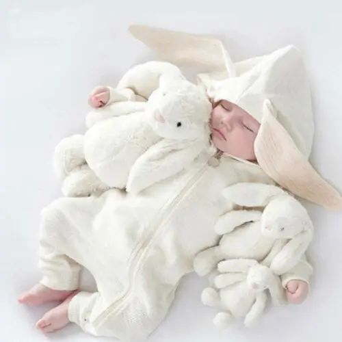 Baby Girl Triušio Ausies Romper Berniukas Jumpsuit Kūdikių Komplektus Vaikas Zip Šiltas 3D Katytė ilgomis Rankovėmis Drabužius Vaikams Triušis Bendras