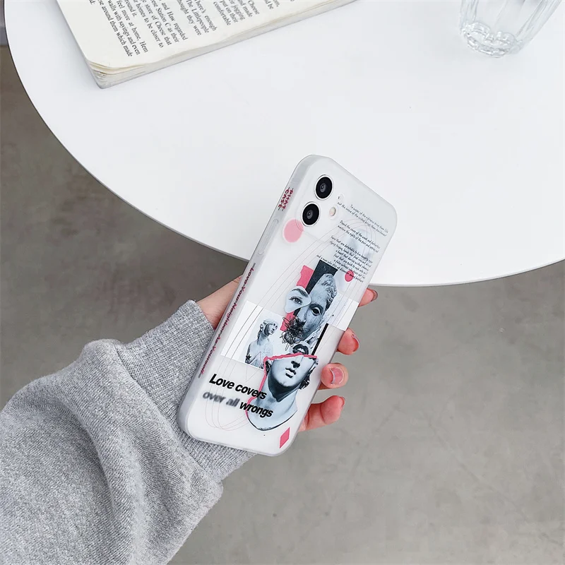 Meno Tapybos Pavyzdys Telefono dėklas Skirtas iPhone 12 mini Pro 11 Max SE 2020 X XR XS Max 7 8 Plius Laišką Etiketės Minkštas Silikoninis Dangtelis
