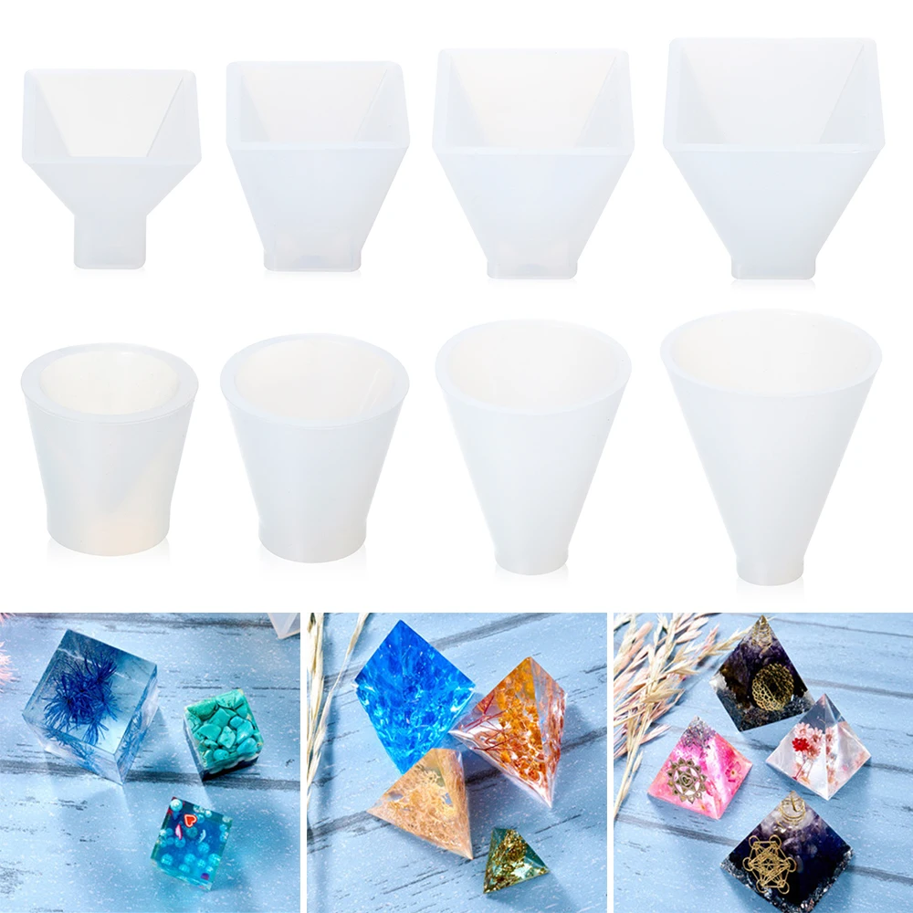 8 tipų Skaidrus Apskritojo Kūgio Silikono Formos Kristalų, UV Epoksidinės piramidės Dervos Pelėsis 