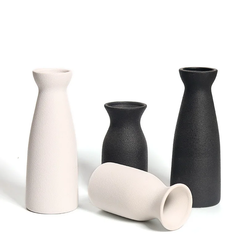 Šiaurės Paprastas Baltas Juodas Matinis Rankų Darbo Keramikos Vaza Japonų Zen Keramikos Vaza Gėlių Kompozicijų Dekoratyvinis Ornamentas