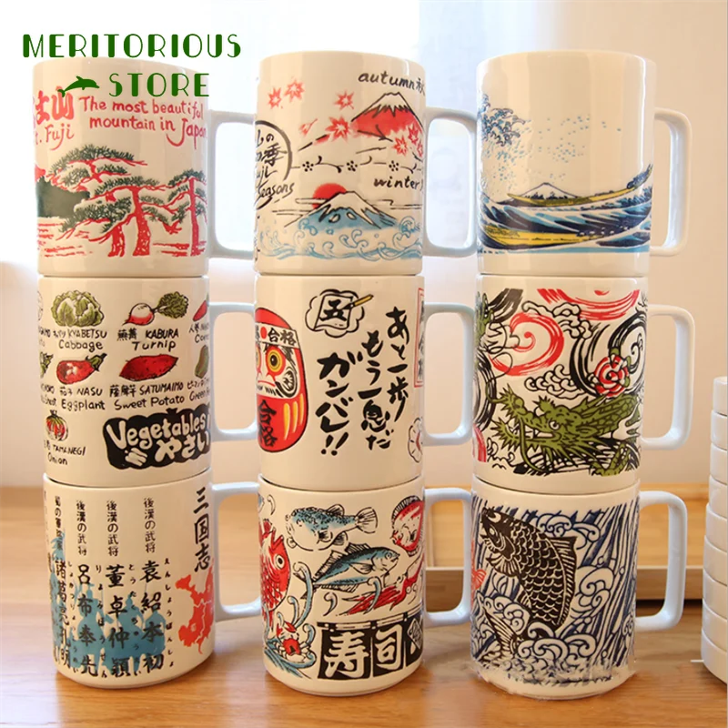 Japonijos Įspūdis, Keramikos Derliaus Kavos Puodeliai su dangteliu 450ml Arbata, Vyno Suši Sake Taurės Restoranas Apdailos Dovana Draugams