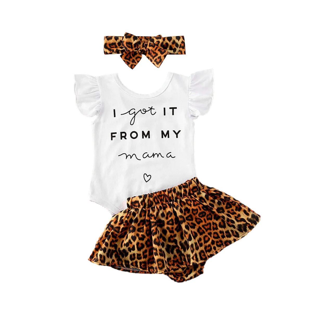 Pudcoco Leopard Bamblys Mergaičių, Kūdikių Drabužiai Laišką Ruffles Rankovėmis Bodysuits +Šortai+Lankelis 3pcs Komplektus 0-24M