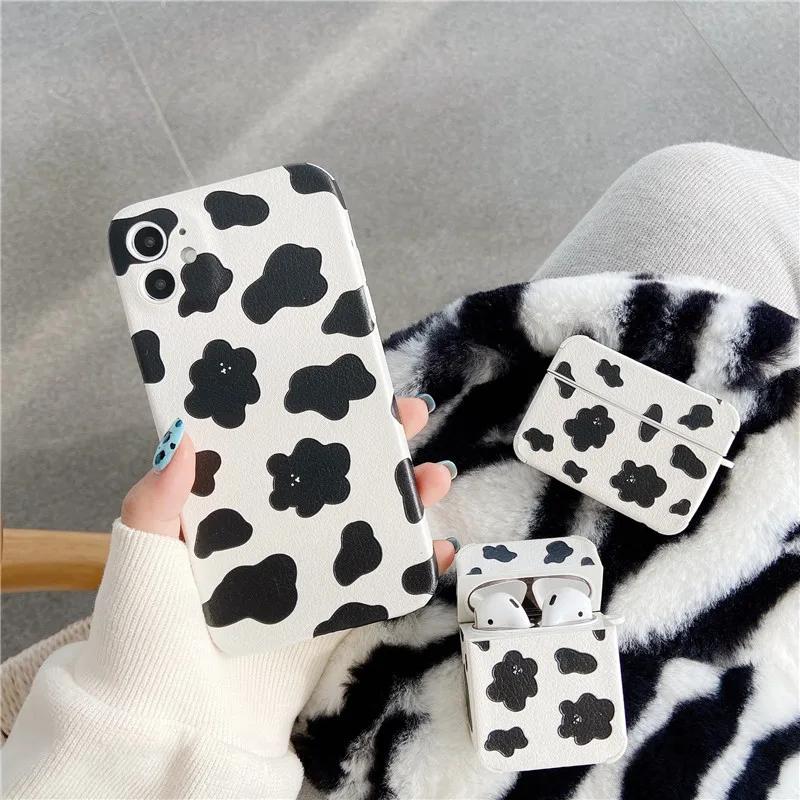 Mados karvė Modelis Matinis Telefono dėklas skirtas iPhone 11 12 Pro Max XR X XS Max 7 8 plius Airpods 2 Pro Dangtelį, Mielas, Juokingas, Minkštas Rubisafe