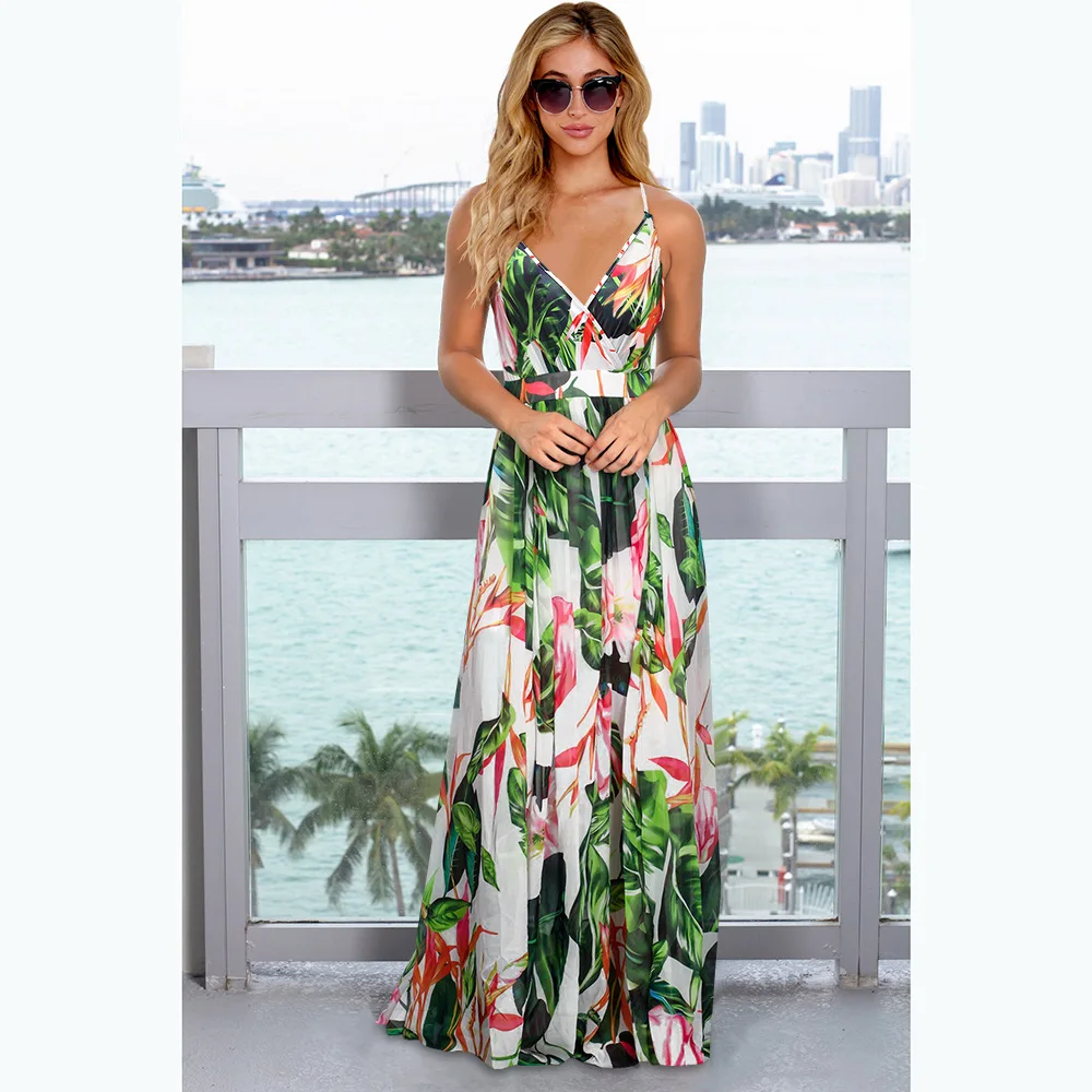 Vasarą Moterys Bohemijos Gėlių Diržas V-Kaklo, Seksuali Suknelė 2021 Paplūdimio Atostogų Spausdinti Retro Backless Suknelė Moterų Bodycon Maxi Suknelės