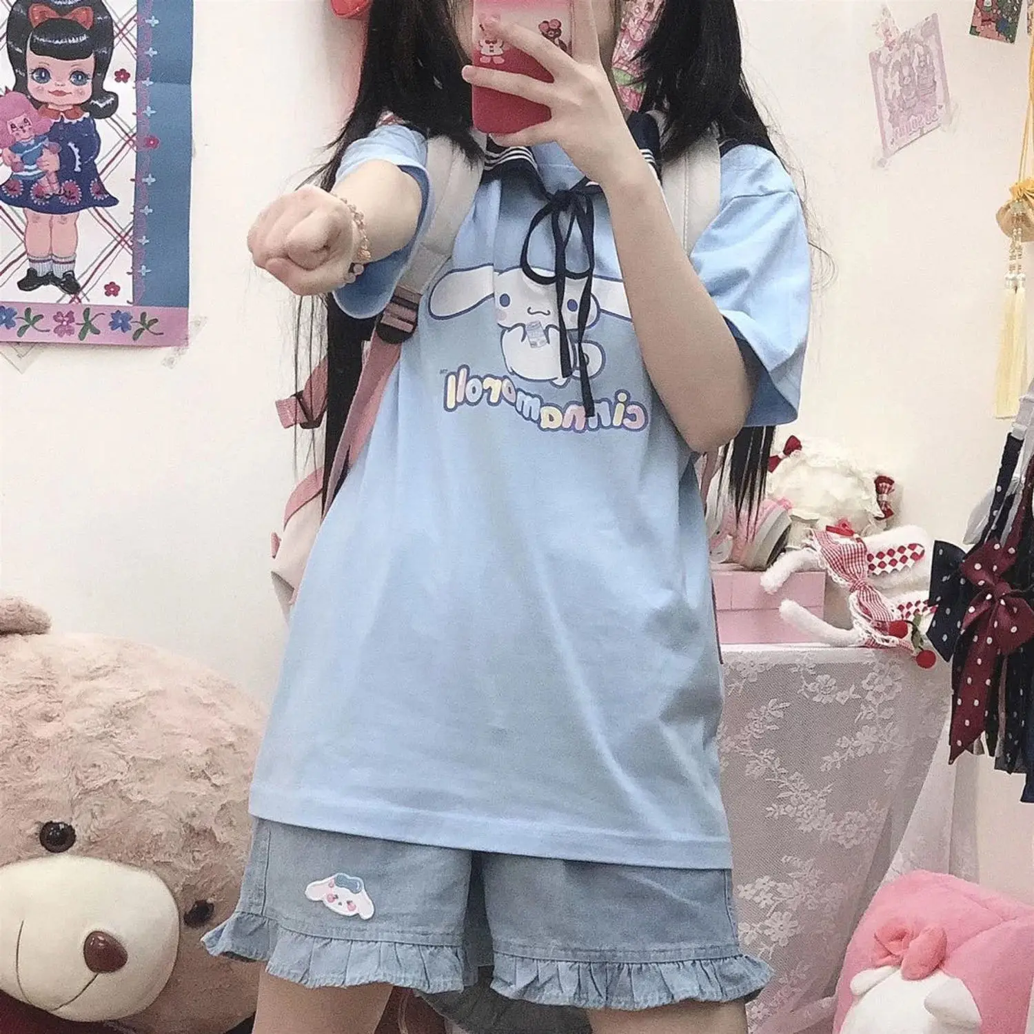 Lolita Cute Cartoon Saldus Mergaičių Japonijos Streetwear Harajuku Kawaii Atsitiktinis Viršūnes Cinnamorolled Derliaus Laisvi Vasarą Moterys T-Shirt