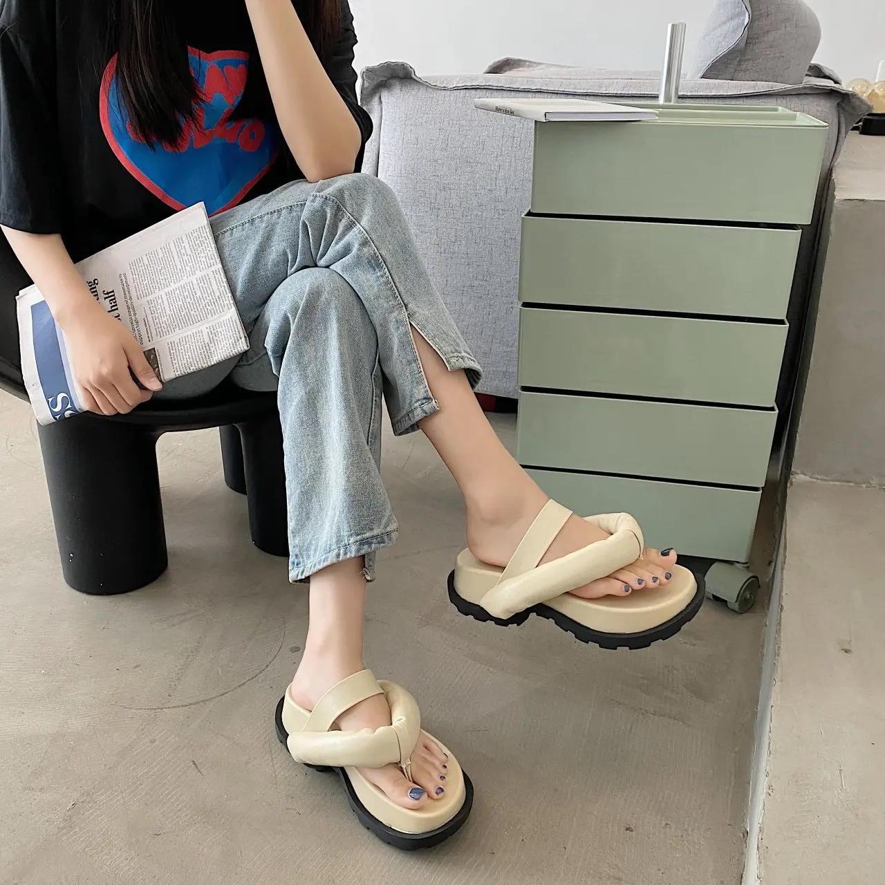Korėjos Sandalai Moterims Vasaros 2021 Platforma Sandalai Fifo Atsitiktinis Sandalai, Šlepetės moteriški Viršutiniai drabužiai Paplūdimys Platforma Šlepetės