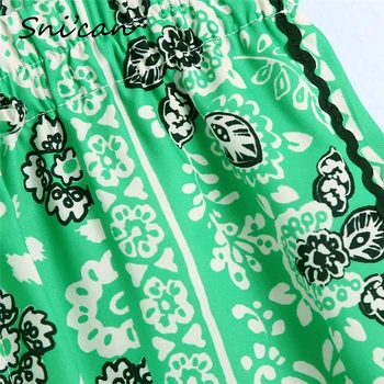 Žalia Gėlių Satino Šortai Elastingas Atkreipti String Atsitiktinis Negabaritinių Capris Pantalon Pour Femme Za 2021 Moterų Vasaros Mados Apačioje Naujas